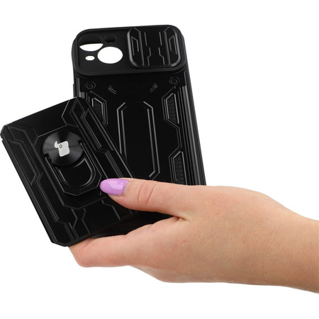 Etui Bizon Case Camshield Card Slot Ring do iPhone 14 Plus, czarne
