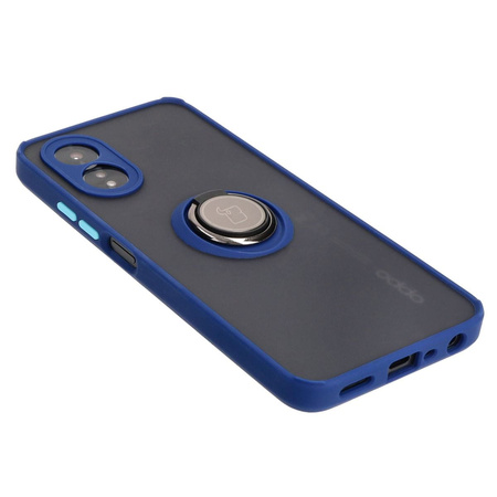 Etui z uchwytem na palec Bizon Case Hybrid Ring do Oppo A38 4G, przydymione z granatową ramką