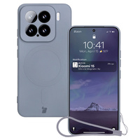 Silikonowe etui z pierścieniem magnetycznym Bizon Case Silicone Magnetic Sq do Xiaomi 15, szare