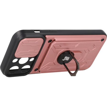 Etui Bizon Case Camshield Card Slot Ring do iPhone 14 Pro Max, jasnoróżowe