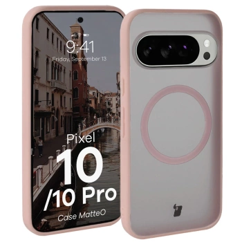 Etui z pierścieniem magnetycznym Bizon Case MatteO do Pixel 10 / 10 Pro, przydymione-różowe