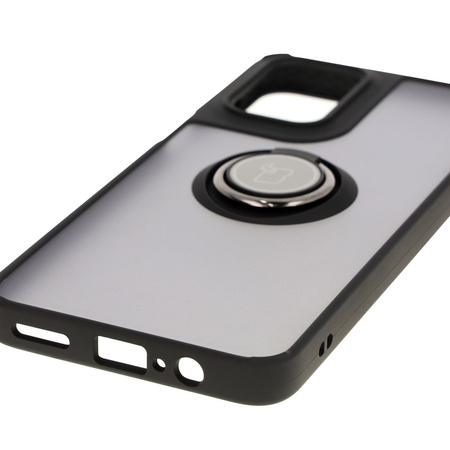 Etui z uchwytem na palec Bizon Case Hybrid Ring do Motorola Moto G55 5G, przydymione z czarną ramką