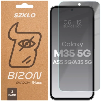 Prywatyzujące szkło hartowane Bizon Glass Clear Shadow Duo do Galaxy M35 5G / A35 5G / A55 5G, przyciemniane, 2 sztuki