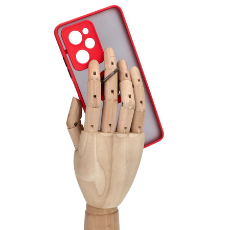 Etui z uchwytem na palec Bizon Case Hybrid Ring do Xiaomi Poco X5 Pro, przydymione z czerwoną ramką