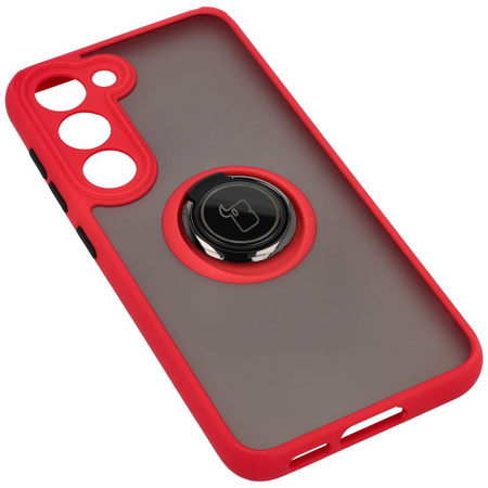 Etui z uchwytem na palec Bizon Case Hybrid Ring do Galaxy S23, przydymione z czerwoną ramką