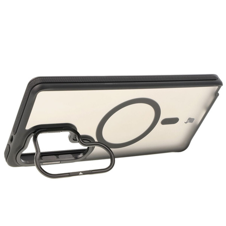 Etui z podstawką i pierścieniem magnetycznym Bizon Case Eclipse do Galaxy S25 Ultra, przydymione z czarną ramką