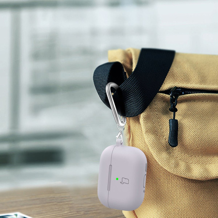 Silikonowe etui z karabińczykiem Bizon Case Headphone Silicone do AirPods 4, jasnofioletowe