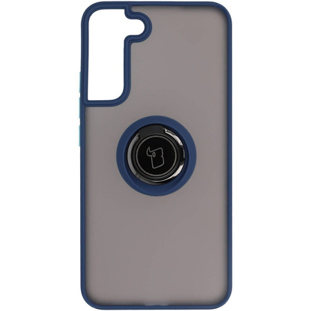Etui z uchwytem na palec Bizon Case Hybrid Ring do Galaxy S22 Plus, przydymione z granatową ramką