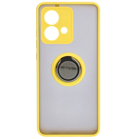Etui z uchwytem na palec Bizon Case Hybrid Ring do Motorola Edge 40 Neo, przydymione z żółtą ramką