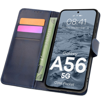 Etui z klapką Bizon Case Pocket do Galaxy A56 5G, granatowe