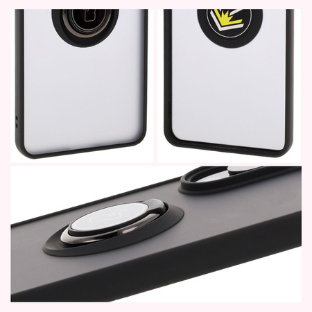 Etui z uchwytem na palec Bizon Case Hybrid Ring do Galaxy S25 Edge, przydymione z czarną ramką