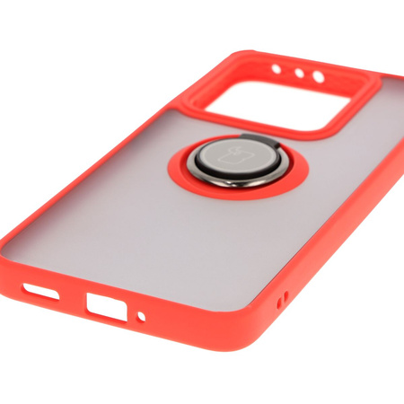 Etui z uchwytem na palec Bizon Case Hybrid Ring do Xiaomi 14T, przydymione z czerwoną ramką