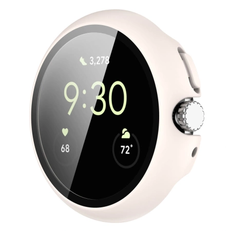 Etui ze szkłem do zegarka Bizon Case Watch Adamo do Google Pixel Watch 4 41 mm, matowe beżowe