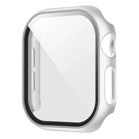 Etui ze szkłem do zegarka Bizon Case+Glass Watch do Apple Watch SE 3 / SE 2 / SE / 6 / 5 / 4 (44 mm), matowe srebrne