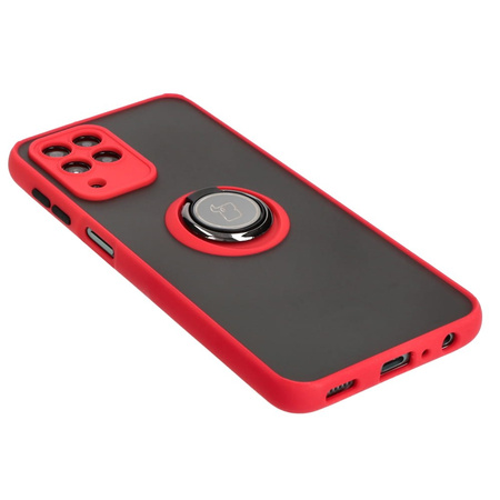 Etui z uchwytem na palec Bizon Case Hybrid Ring do Galaxy M33 5G, przydymione z czerwoną ramką