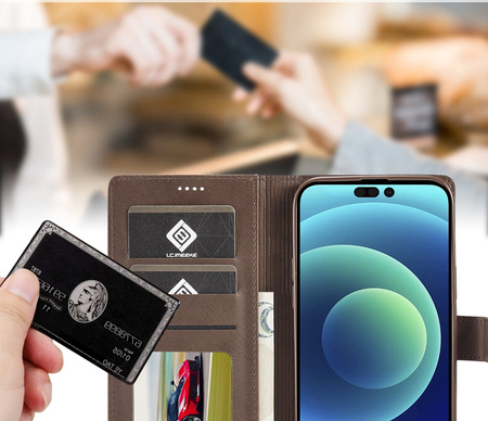 Etui Bizon Case Wallet do iPhone 14 Pro, ciemnobrązowe