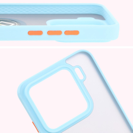 Etui z uchwytem na palec Bizon Case Hybrid Ring do Xiaomi 15, przydymione z jasnoniebieską ramką