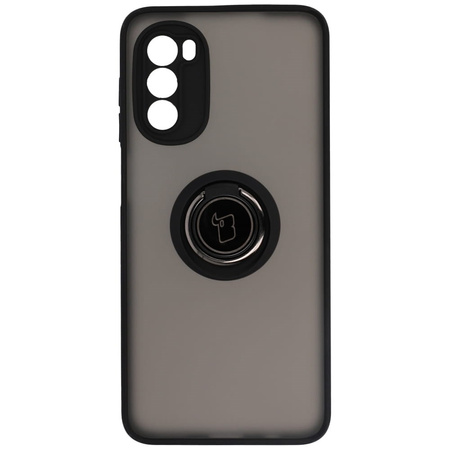 Etui z uchwytem na palec Bizon Case Hybrid Ring do Motorola Moto G52 / G82, przydymione z czarną ramką