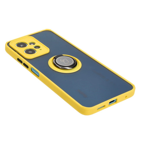 Etui z uchwytem na palec Bizon Case Hybrid Ring do Xiaomi Redmi Note 12 4G, przydymione z żółtą ramką