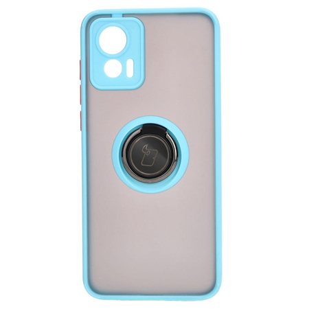 Etui z uchwytem na palec Bizon Case Hybrid Ring do Motorola Edge 30 Neo, przydymione z jasnoniebieską ramką