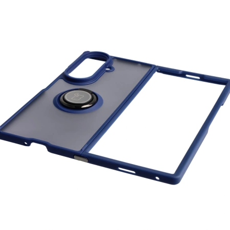 Etui z uchwytem na palec Bizon Case Hybrid Ring do Galaxy Z Fold7, przydymione z ciemnoniebieską ramką