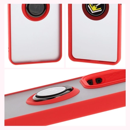 Etui z uchwytem na palec Bizon Case Hybrid Ring do Oppo Reno13 F / FS, przydymione z czerwoną ramką