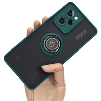 Etui z uchwytem na palec Bizon Case Hybrid Ring do Xiaomi Poco X5 Pro, przydymione z ciemnozieloną ramką