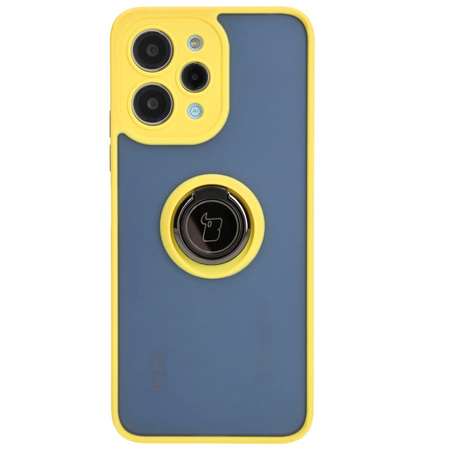 Etui z uchwytem na palec Bizon Case Hybrid Ring do Xiaomi Redmi 12, przydymione z żółtą ramką