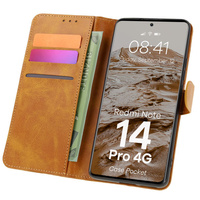 Etui z klapką Bizon Case Pocket do Xiaomi Redmi Note 14 Pro 4G, brązowe