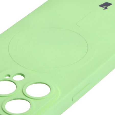 Etui silikonowe z pierścieniem magnetycznym Bizon Case Silicone Magnetic do iPhone 14 Pro, jasnozielone