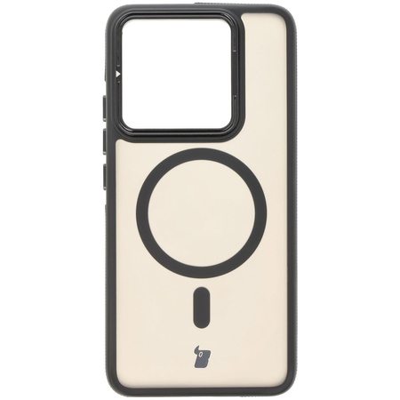 Etui z podstawką i pierścieniem magnetycznym Bizon Case Eclipse do Xiaomi 14T, przydymione z czarną ramką