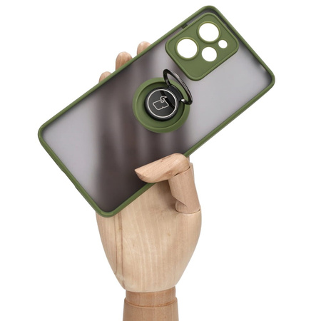 Etui z uchwytem na palec Bizon Case Hybrid Ring do Xiaomi Poco X5 Pro, przydymione z zieloną ramką