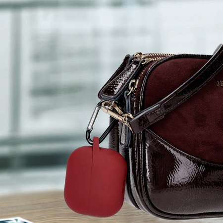 Silikonowe etui z karabińczykiem Bizon Case Headphone Silicone do Galaxy Buds 3/3 Pro/3 FE, burgundowe