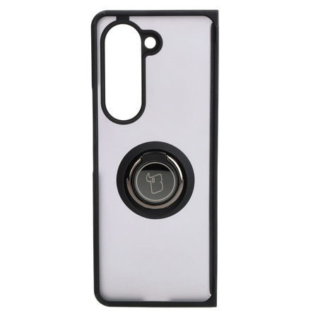 Etui z uchwytem na palec Bizon Case Hybrid Ring do Galaxy Z Fold5, przydymione z czarną ramką