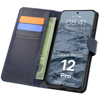 Etui z klapką Bizon Case Pocket do Oppo Reno 12 Pro, granatowe
