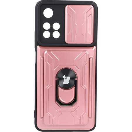 Etui Bizon Case Camshield Card Slot Ring do Xiaomi Redmi Note 11 Pro+ 5G, jasnoróżowe