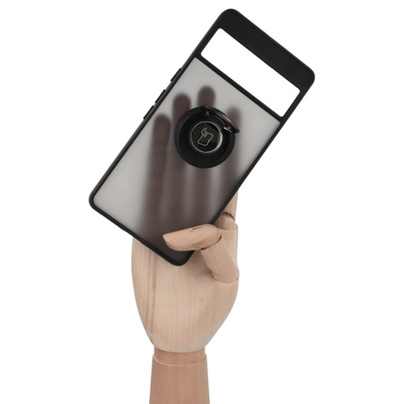 Etui z uchwytem na palec Bizon Case Hybrid Ring do Google Pixel 7 Pro, przydymione z czarną ramką