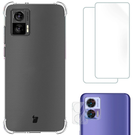 Etui + 2x folia + obiektyw Bizon Case Clear Pack do Motorola Moto Edge 30 Neo, przezroczyste