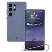 Silikonowe etui z pierścieniem magnetycznym Bizon Case Silicone Magnetic do Galaxy S25 Ultra, szare