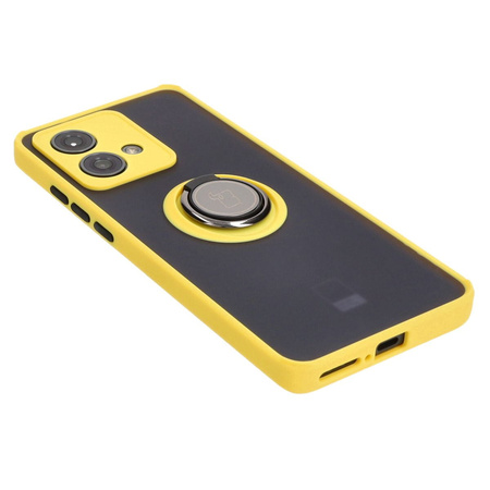 Etui z uchwytem na palec Bizon Case Hybrid Ring do Motorola Edge 40 Neo, przydymione z żółtą ramką