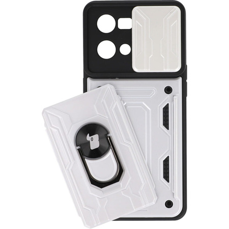 Etui Bizon Case Camshield Card Slot Ring do Oppo Reno 7 4G, białe
