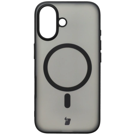 Etui z pierścieniem magnetycznym Bizon Case MatteO do iPhone 16, półprzezroczyste z czarną ramką
