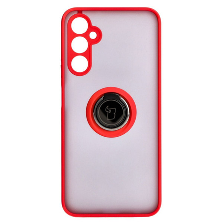 Etui z uchwytem na palec Bizon Case Hybrid Ring do Galaxy A05s, przydymione z czerwoną ramką