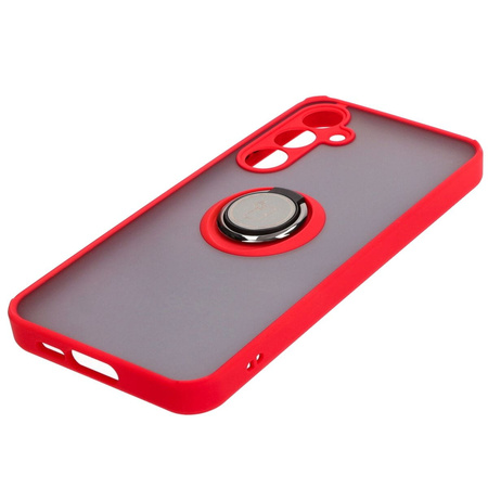Etui z uchwytem na palec Bizon Case Hybrid Ring do Galaxy A55 5G, przydymione z czerwoną ramką