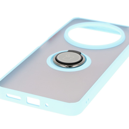 Etui z uchwytem na palec Bizon Case Hybrid Ring do Xiaomi Redmi 14C 4G / POCO C75, przydymione z jasnoniebieską ramką