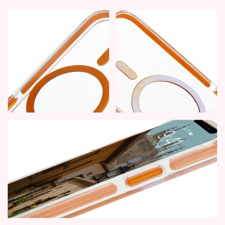 Etui z pierścieniem magnetycznym Bizon Case Marco do iPhone 12 Pro / 12, przezroczyste z pomarańczową ramką