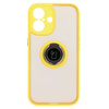 Etui z uchwytem na palec Bizon Case Hybrid Ring do iPhone 16, przydymione z żółtą ramką