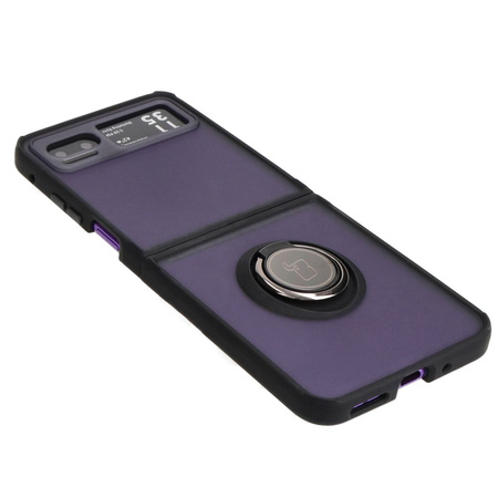 Etui z uchwytem na palec Bizon Case Hybrid Ring do Motorola Razr 40, przydymione z czarną ramką