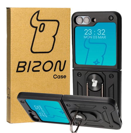 Etui Bizon Case Shield Ring do Galaxy Z Flip5, czarne