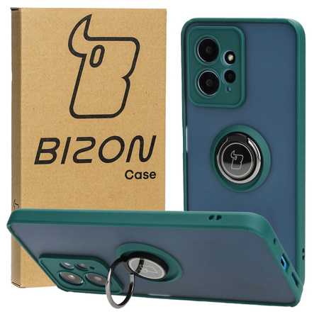 Etui z uchwytem na palec Bizon Case Hybrid Ring do Xiaomi Redmi Note 12 4G, przydymione z ciemnozieloną ramką